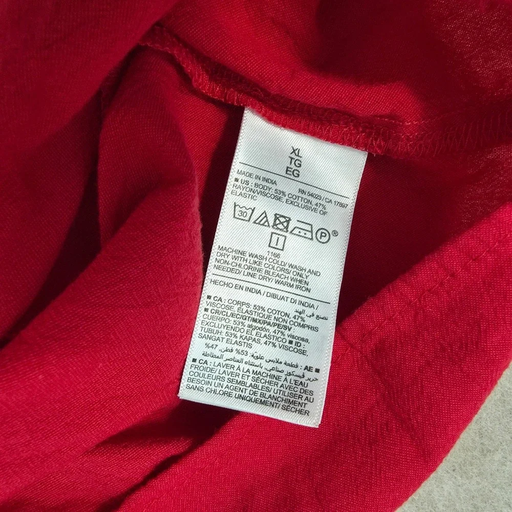 Old Navy Smocked Crepe Top Sz XL Long Puff Sleeve Red Square Neck